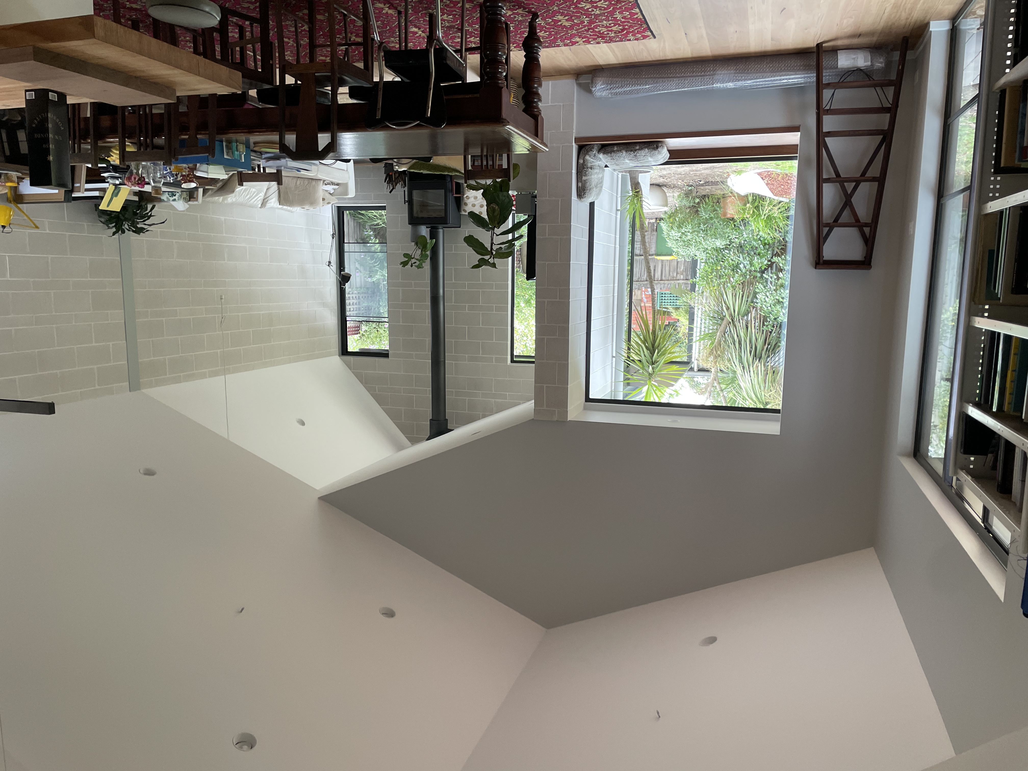 Kitchen — angular benchtop and garden window